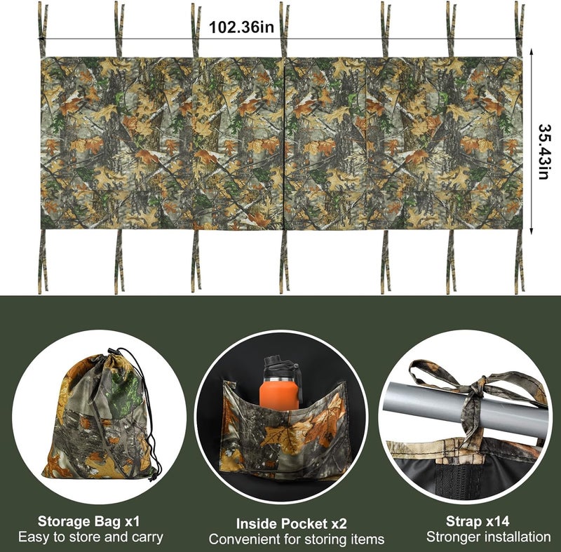 Mofuiry Hunting Tree Stand Blind, Ladder Stand Blind Kit for 2 Man Camo Treestand Blinds Cover with Zipper Storage Pocket Tree Stand Blind Accessories for Hunting Deer, 102×36 Inch, Choose See Through or Not - Image 2